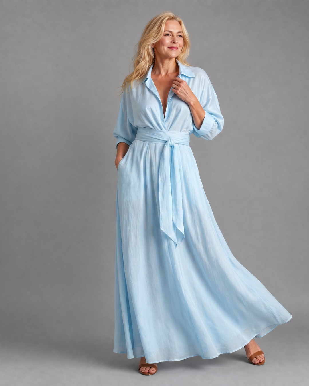 ZELITH | Gürtel-Midikleid mit Kragen