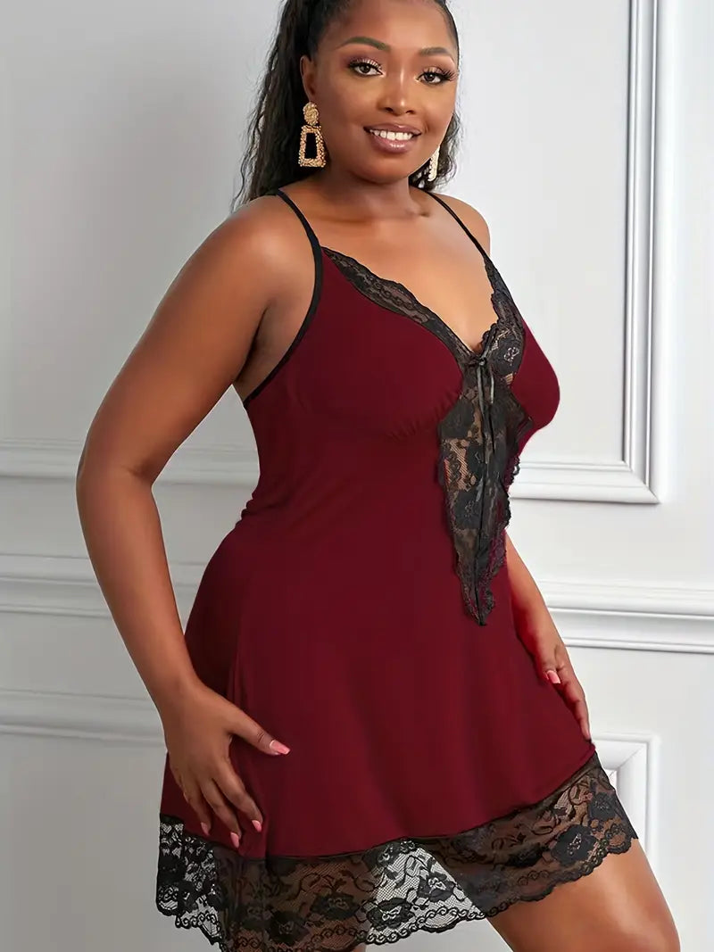 DIANA – Plus Size Sexy Nachtkleid mit Spitze & V-Ausschnitt