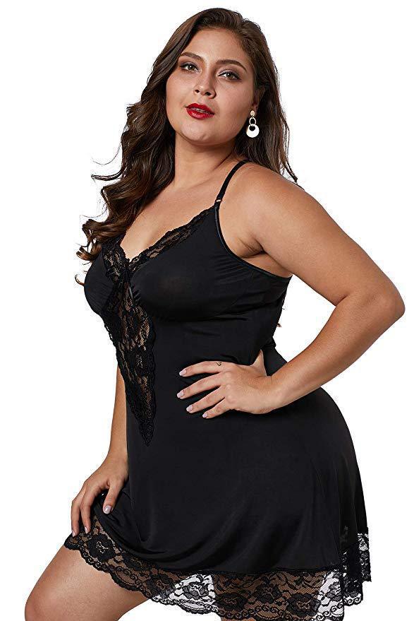 DIANA – Plus Size Sexy Nachtkleid mit Spitze & V-Ausschnitt