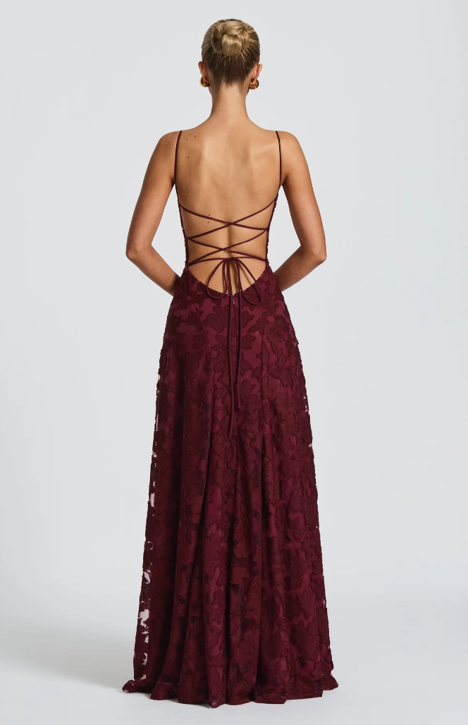 SOFIA Spitzen Maxi Kleid - Burgunderrot