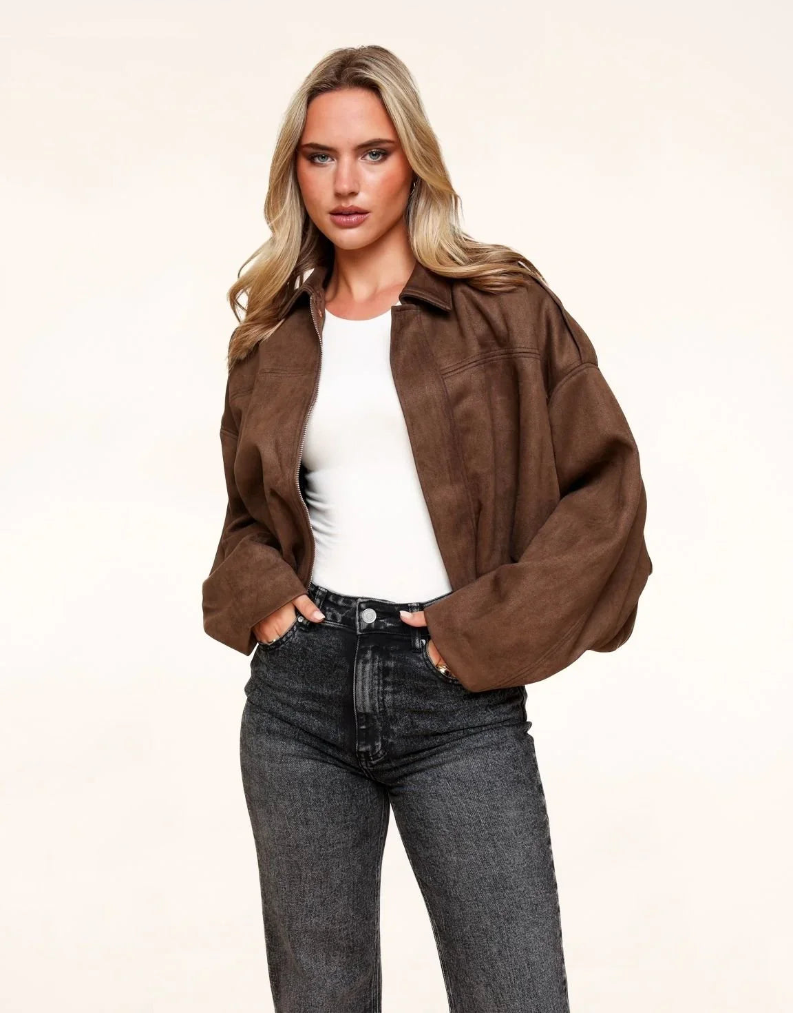 PAIGE | Kurze Wildlederjacke mit Reißverschluss