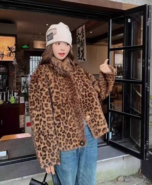 GLAIZA | Trendiger Leopardenmantel mit langen Ärmeln