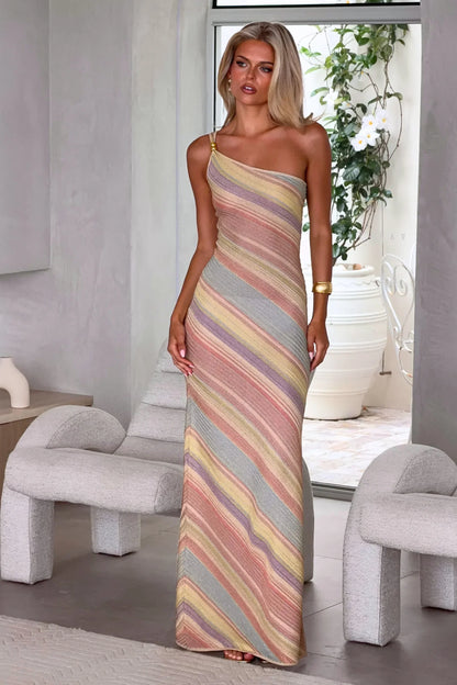 AUDREY | Asymmetrisches Maxikleid mit Streifenmuster