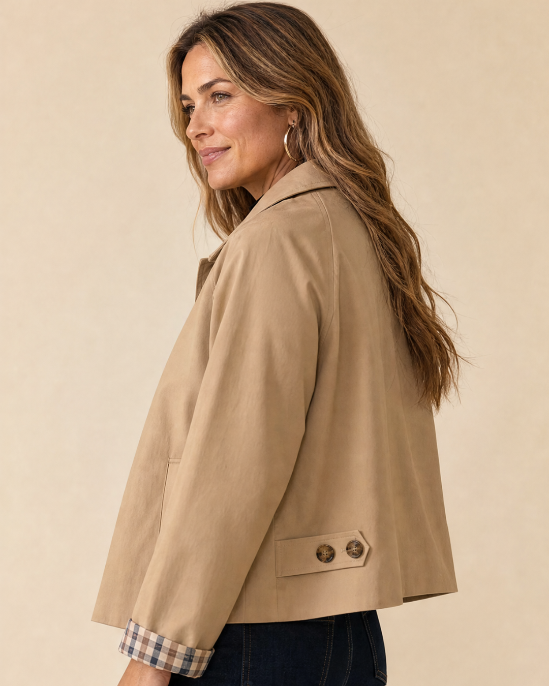 ARIANA | Jacke mit Knopfverschluss und Karierten Manschetten