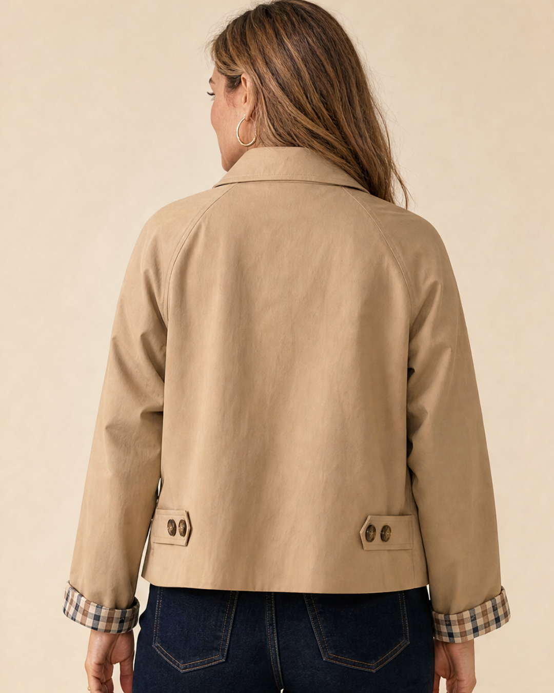 ARIANA | Jacke mit Knopfverschluss und Karierten Manschetten