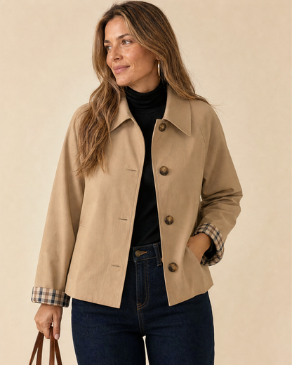 ARIANA | Jacke mit Knopfverschluss und Karierten Manschetten