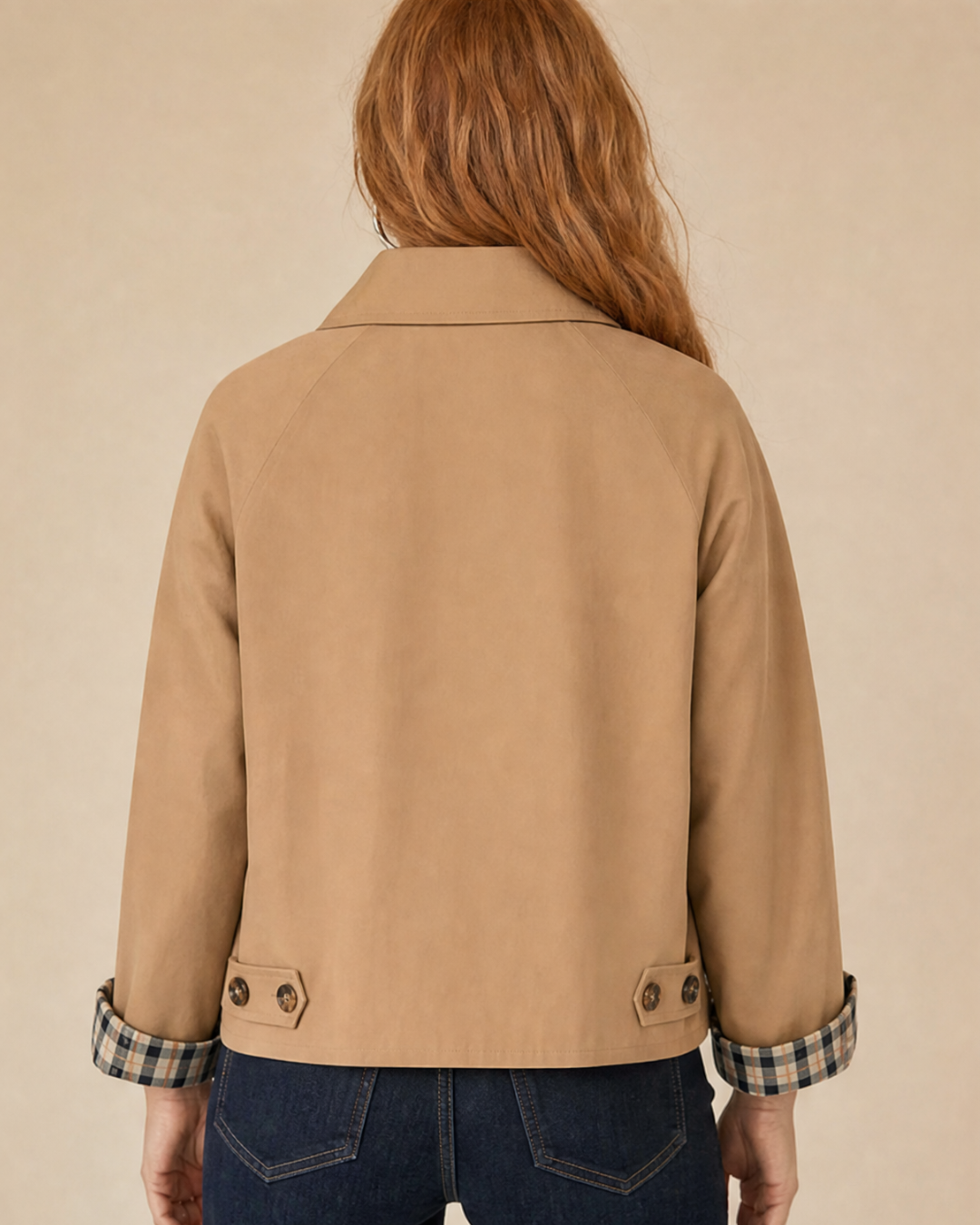 ARIANA | Jacke mit Knopfverschluss und Karierten Manschetten