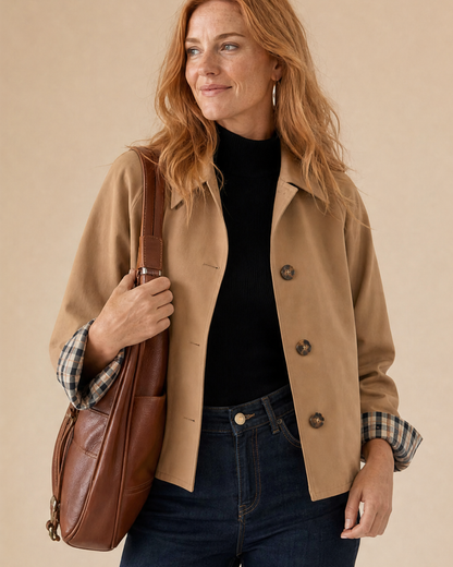 ARIANA | Jacke mit Knopfverschluss und Karierten Manschetten