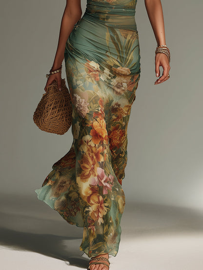 ENNA | Florales Maxikleid aus Mesh mit Schmaler Passform
