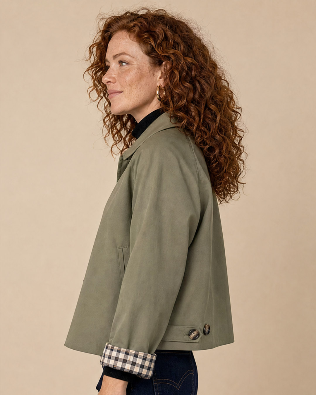ARIANA | Jacke mit Knopfverschluss und Karierten Manschetten