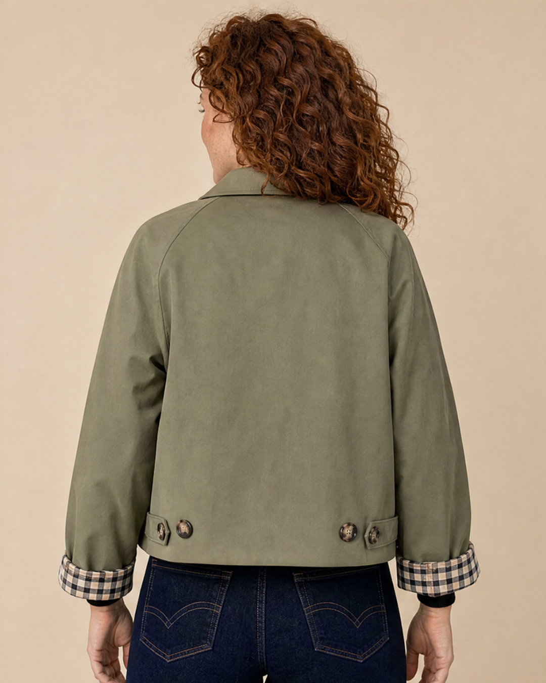 ARIANA | Jacke mit Knopfverschluss und Karierten Manschetten