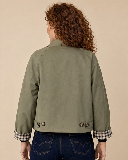 ARIANA | Jacke mit Knopfverschluss und Karierten Manschetten