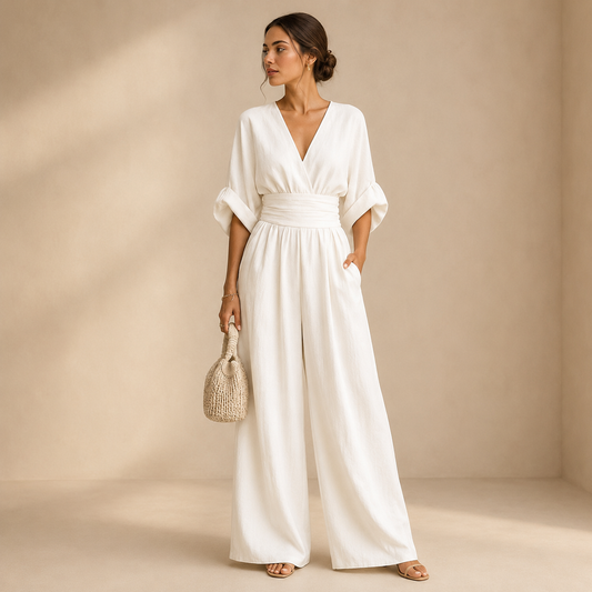 NATALIE | Jumpsuit mit Wickeloptik und weitem Bein