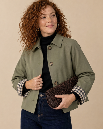ARIANA | Jacke mit Knopfverschluss und Karierten Manschetten