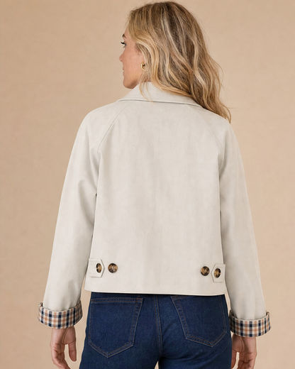 ARIANA | Jacke mit Knopfverschluss und Karierten Manschetten