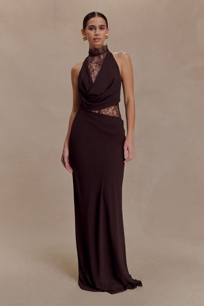 ISALIE | Halterneck-Maxikleid mit Spitzeneinsatz