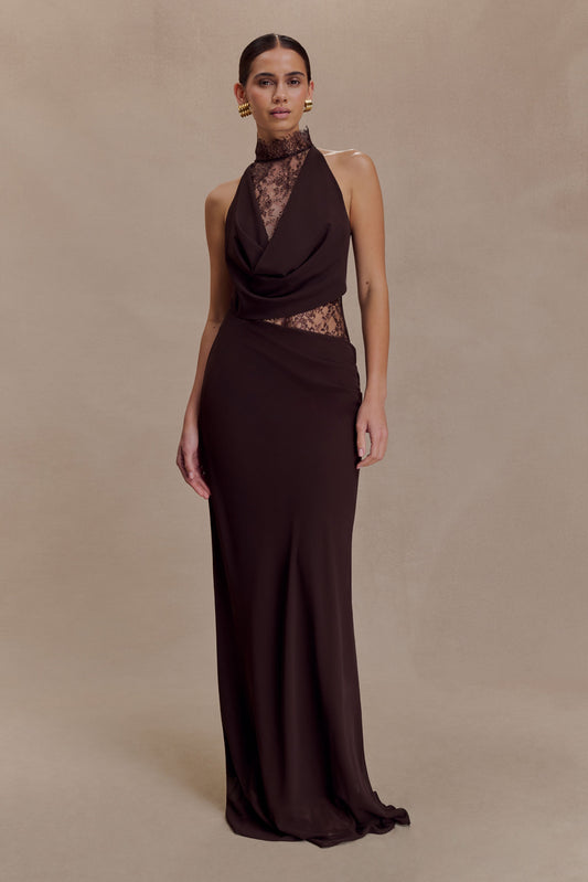 ISALIE | Halterneck-Maxikleid mit Spitzeneinsatz