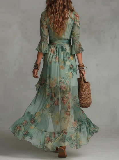 MALOU | Romantisches Wickel-Maxikleid mit Blumenmuster
