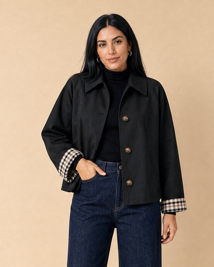 ARIANA | Jacke mit Knopfverschluss und Karierten Manschetten