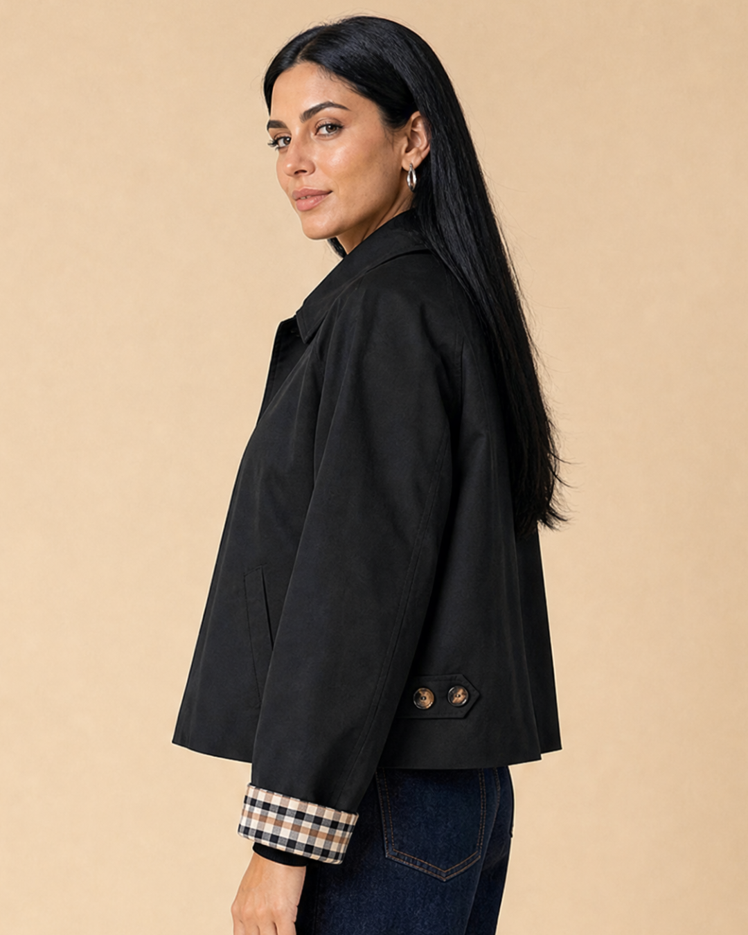 ARIANA | Jacke mit Knopfverschluss und Karierten Manschetten