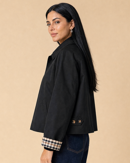 ARIANA | Jacke mit Knopfverschluss und Karierten Manschetten