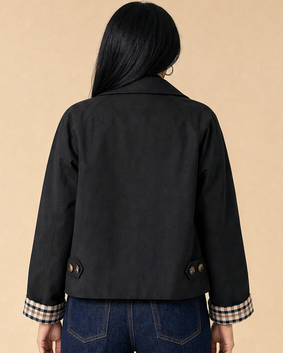 ARIANA | Jacke mit Knopfverschluss und Karierten Manschetten