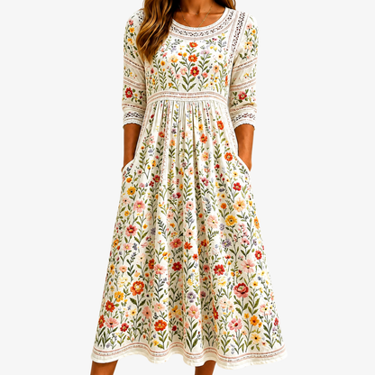 JETTE | Blumen-Midikleid mit Rundhalsausschnitt