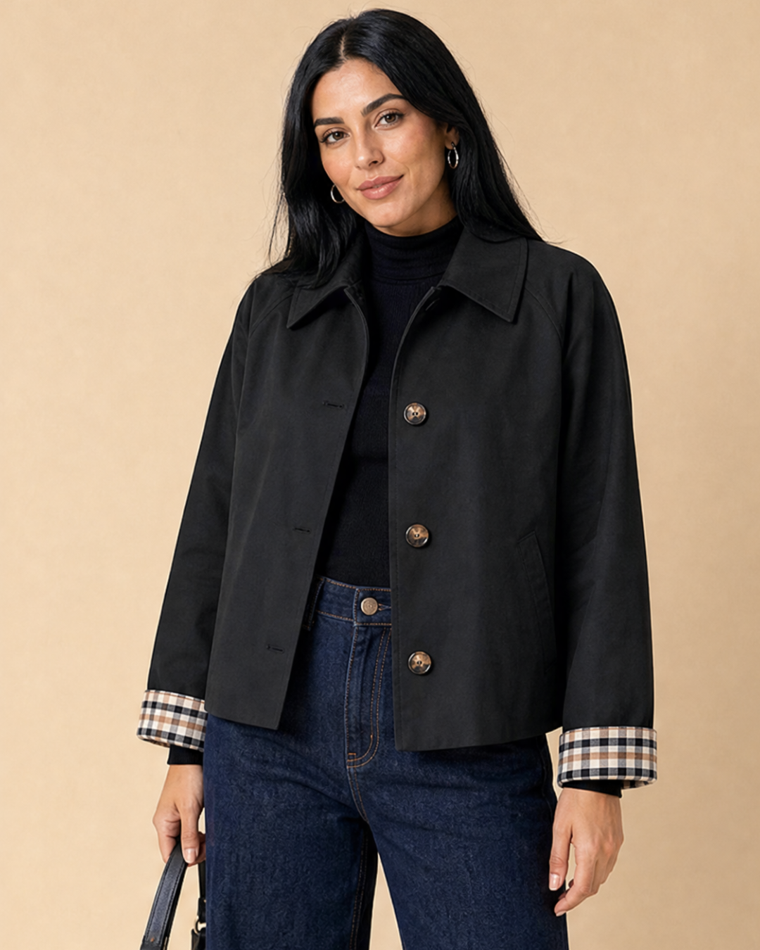 ARIANA | Jacke mit Knopfverschluss und Karierten Manschetten