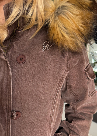 EMERY | Kapuzenjacke mit Fellbesatz und Knopfverschluss