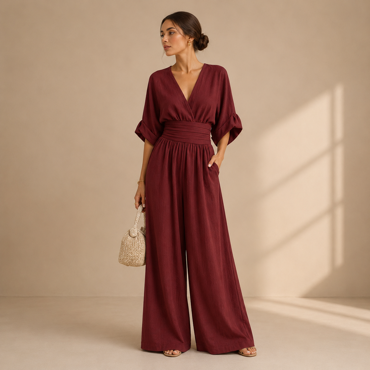 NATALIE | Jumpsuit mit Wickeloptik und weitem Bein