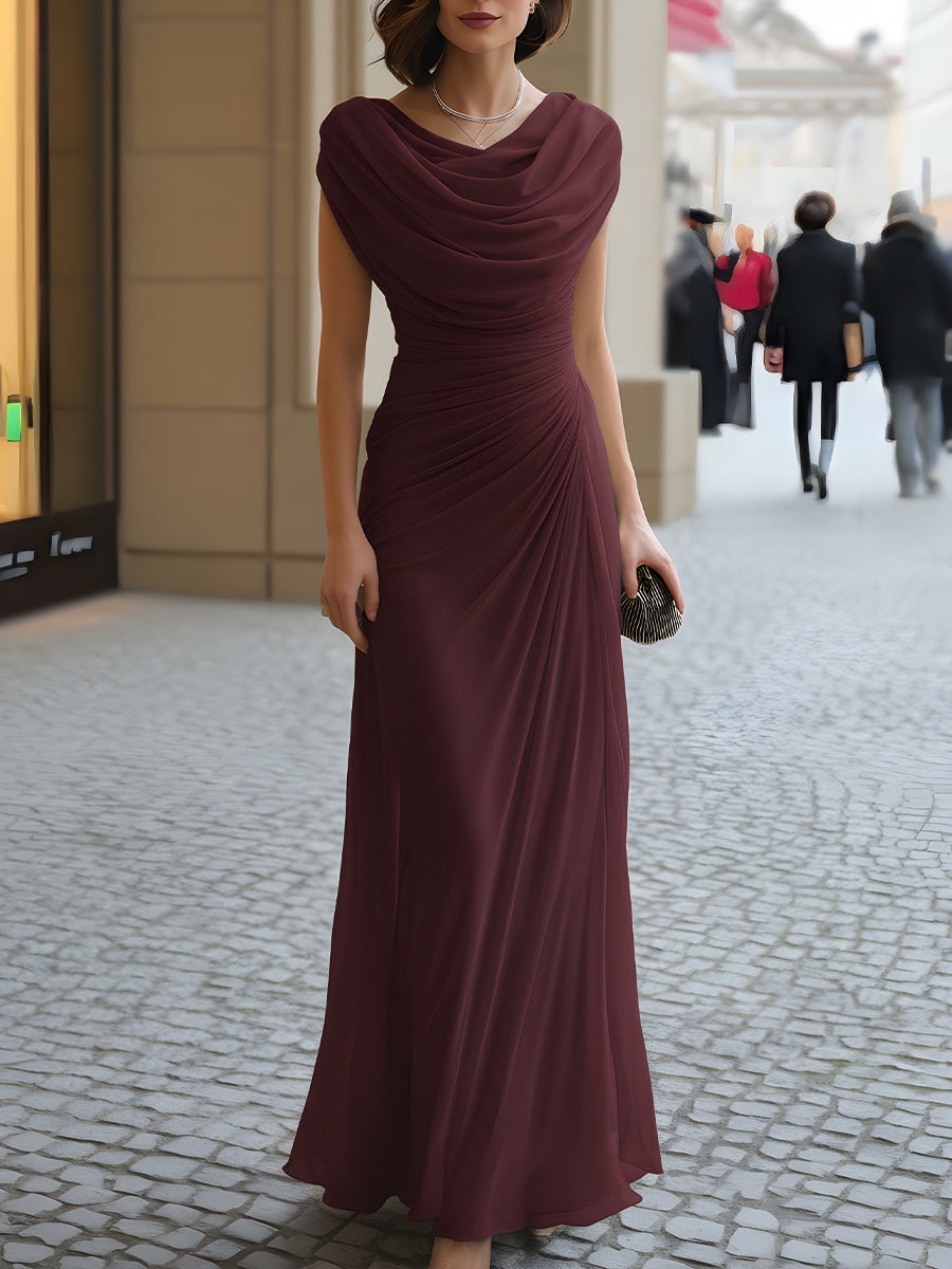 LENIYA | Maxikleid mit drapiertem Wasserfallausschnitt