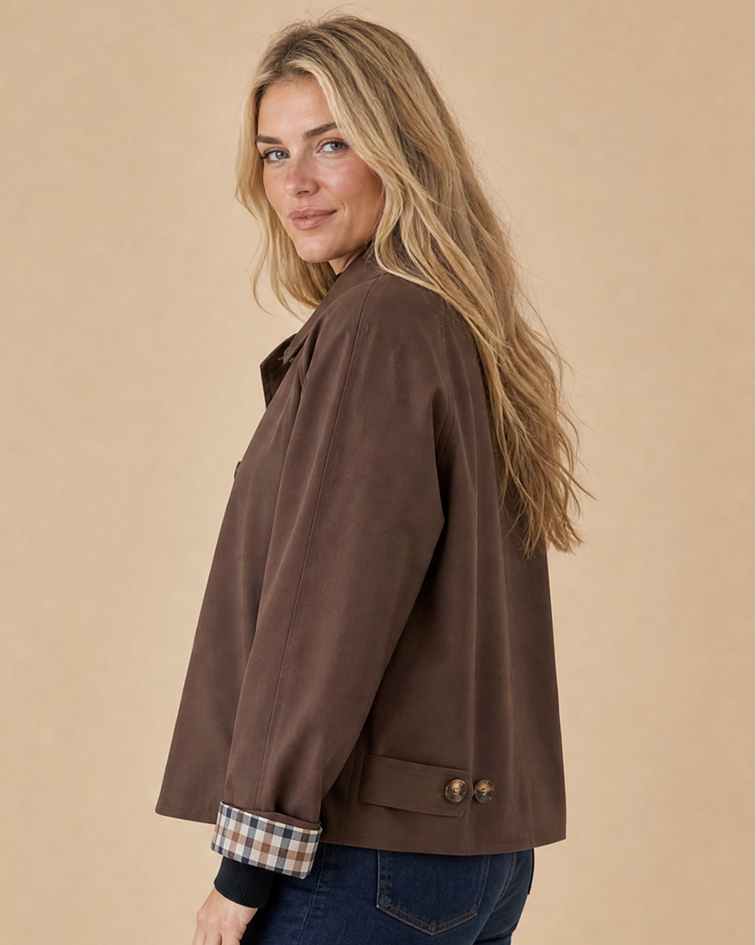 ARIANA | Jacke mit Knopfverschluss und Karierten Manschetten