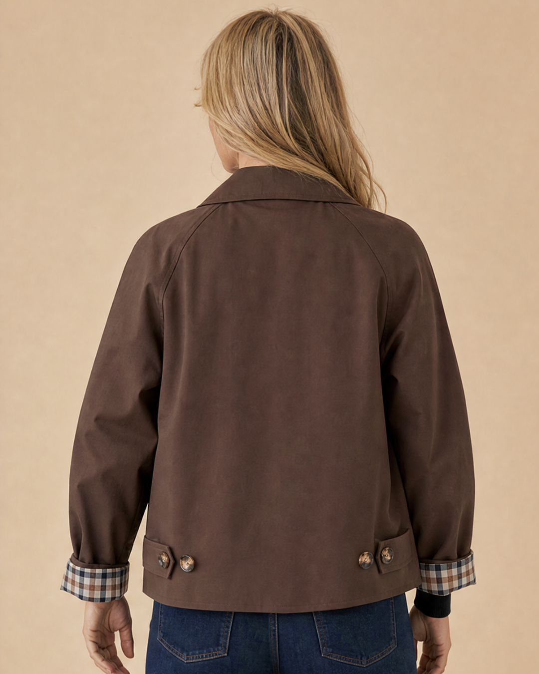 ARIANA | Jacke mit Knopfverschluss und Karierten Manschetten