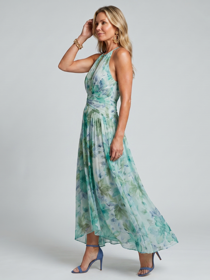 ELISE | Plissiertes Halter-Maxikleid