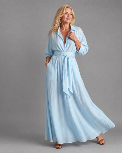 ZELITH | Gürtel-Midikleid mit Kragen