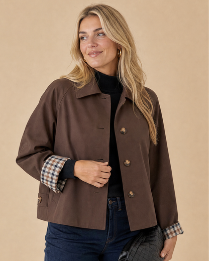 ARIANA | Jacke mit Knopfverschluss und Karierten Manschetten