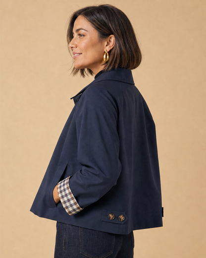 ARIANA | Jacke mit Knopfverschluss und Karierten Manschetten