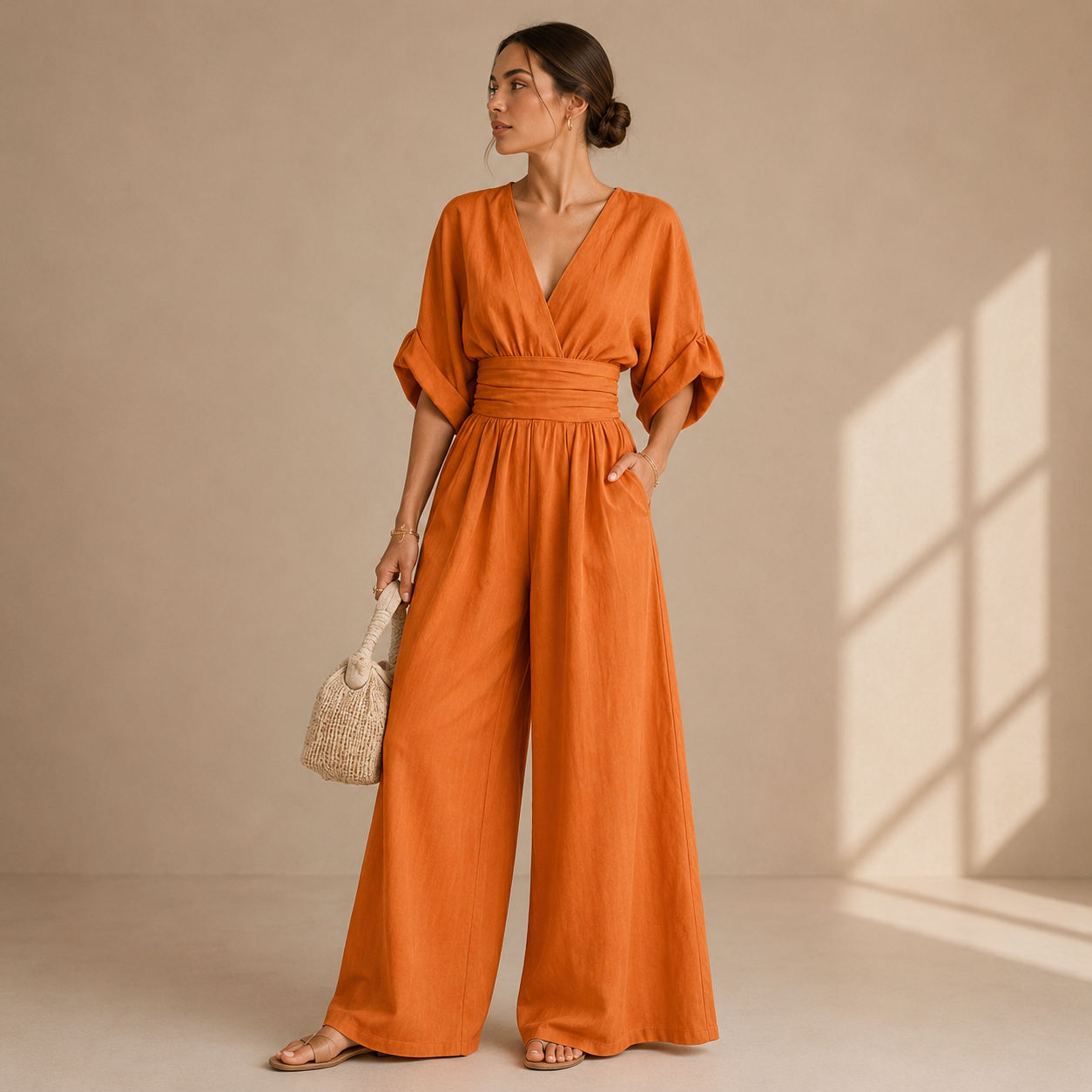NATALIE | Jumpsuit mit Wickeloptik und weitem Bein