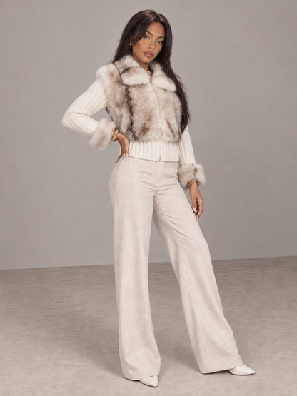 ISHA | Strickjacke mit Fellfront und Bindebändern