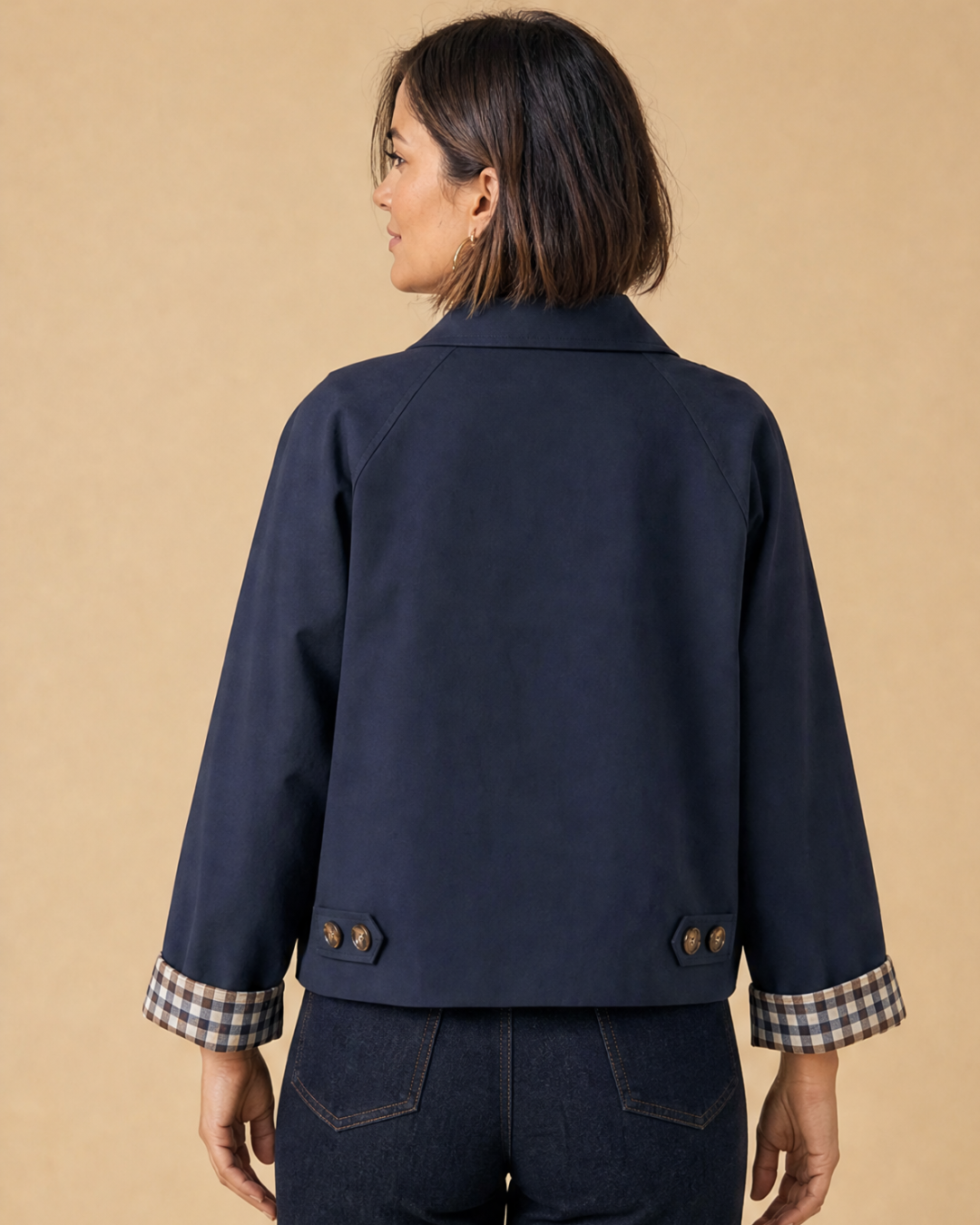 ARIANA | Jacke mit Knopfverschluss und Karierten Manschetten