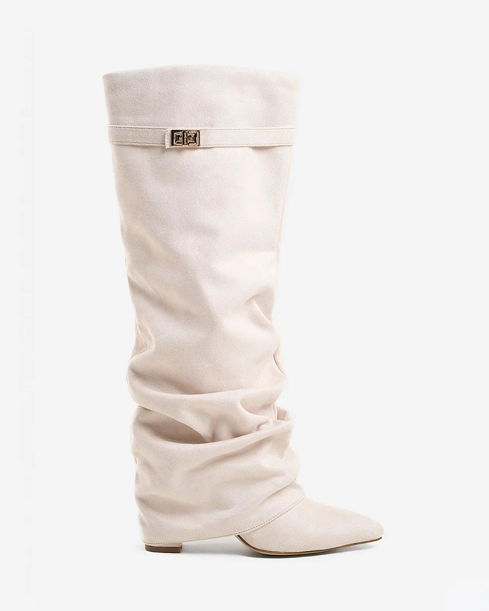 SADIE | Kniehohe Stiefel mit Faltenoptik und Schnallengurt