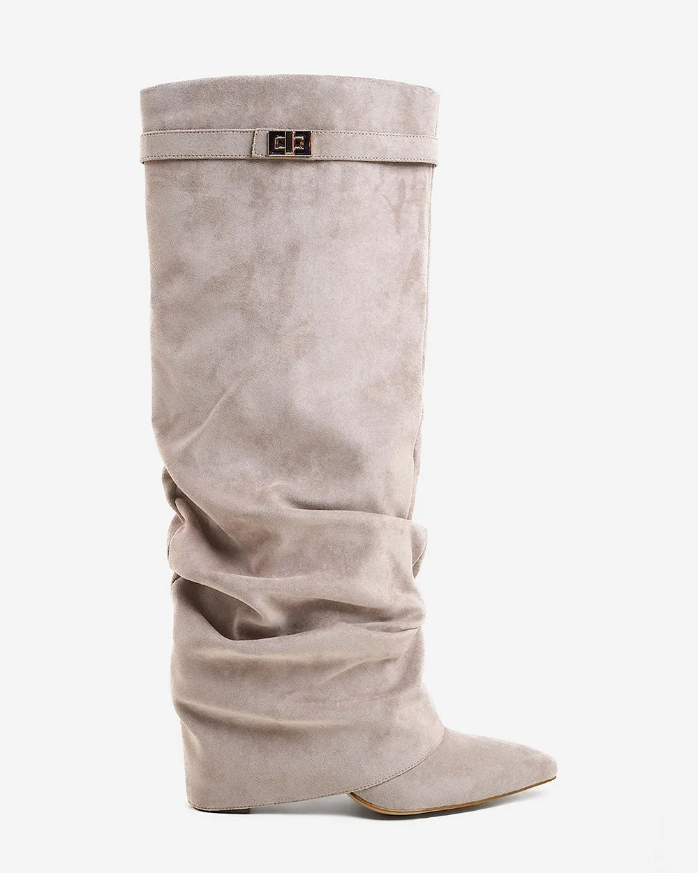 SADIE | Kniehohe Stiefel mit Faltenoptik und Schnallengurt