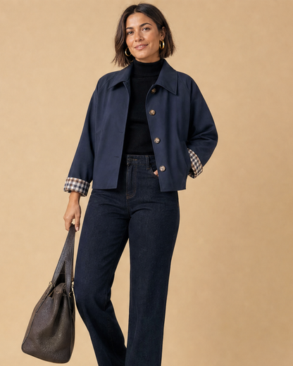 ARIANA | Jacke mit Knopfverschluss und Karierten Manschetten
