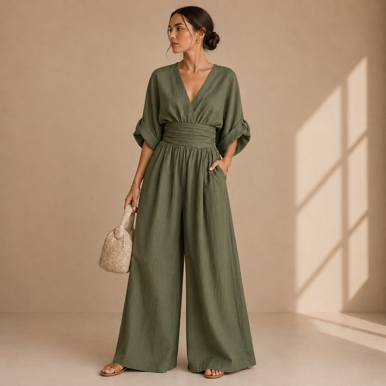NATALIE | Jumpsuit mit Wickeloptik und weitem Bein