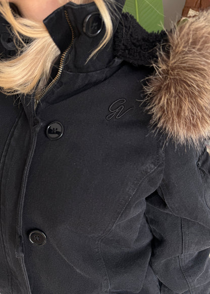 EMERY | Kapuzenjacke mit Fellbesatz und Knopfverschluss