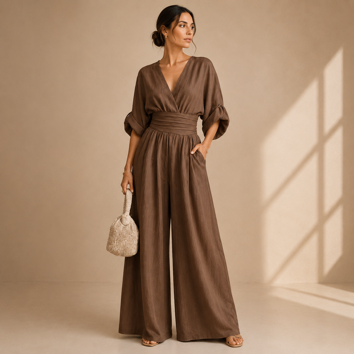 NATALIE | Jumpsuit mit Wickeloptik und weitem Bein