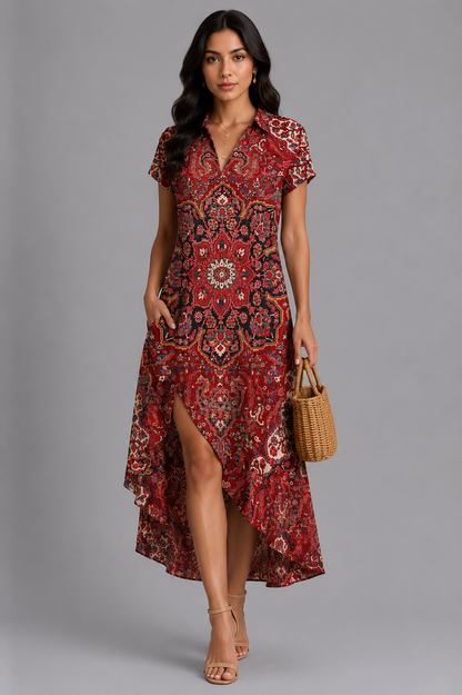 KRESZENTIA | Midikleid mit Blumenmuster und Kragen