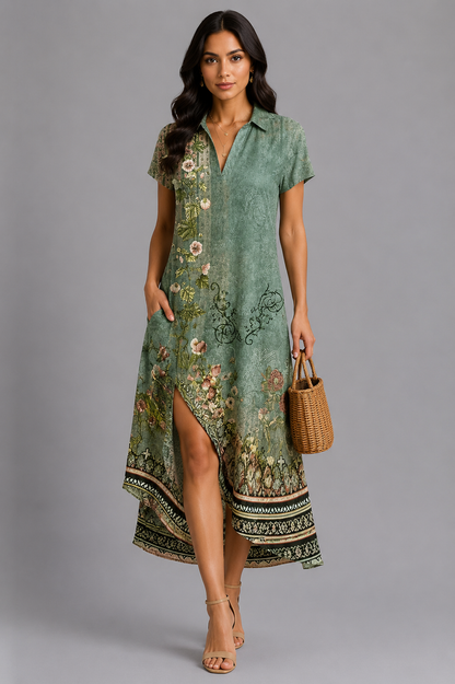 KRESZENTIA | Midikleid mit Blumenmuster und Kragen