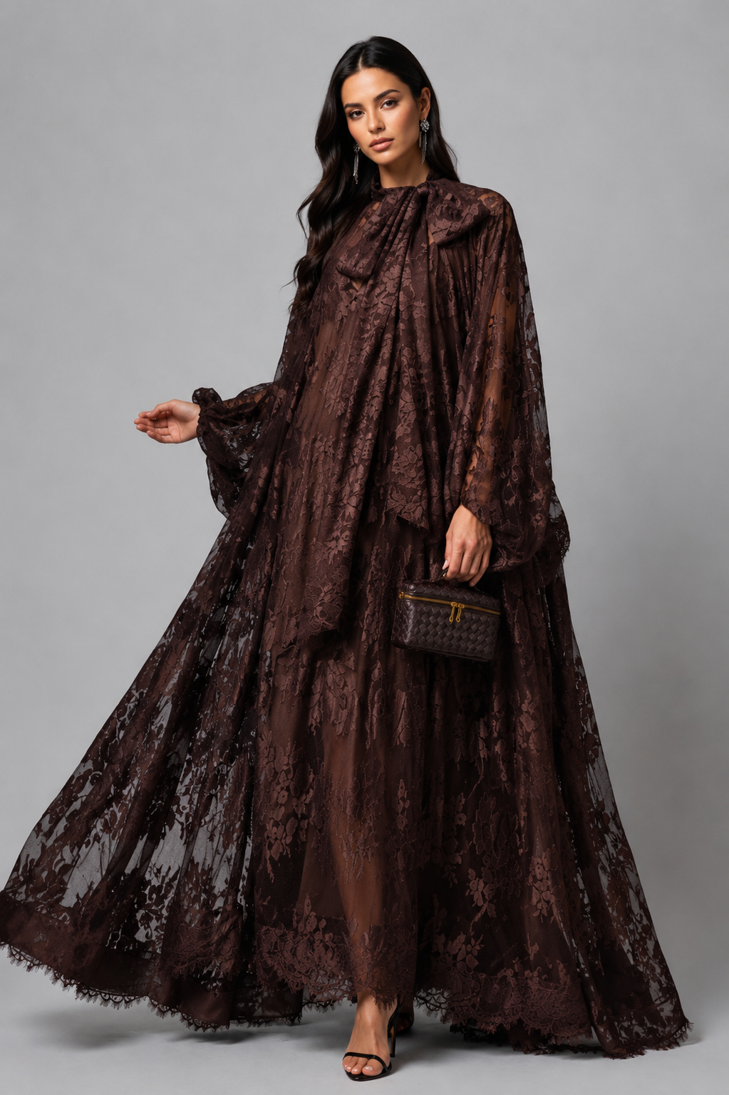 FILINA | Maxikleid mit floraler Spitzen-Überlage