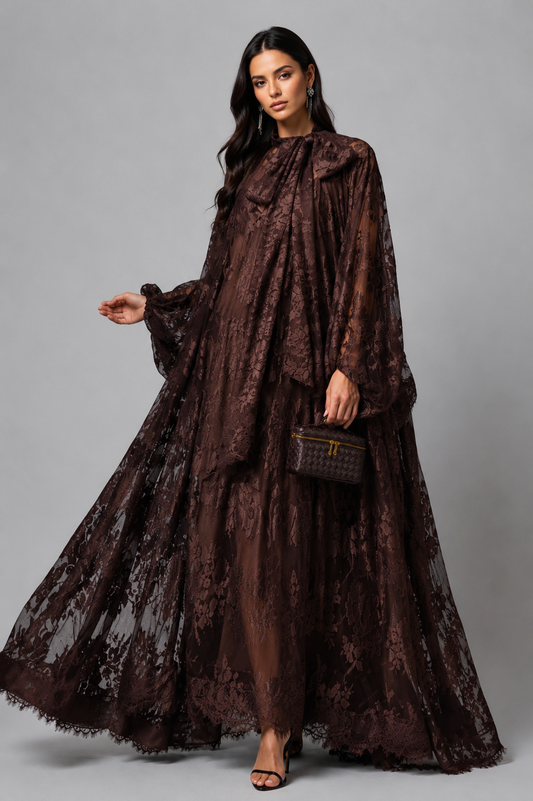 FILINA | Maxikleid mit floraler Spitzen-Überlage